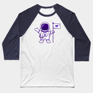 Cute Astronaut Standing With Flag Cartoon Baseball T-Shirt